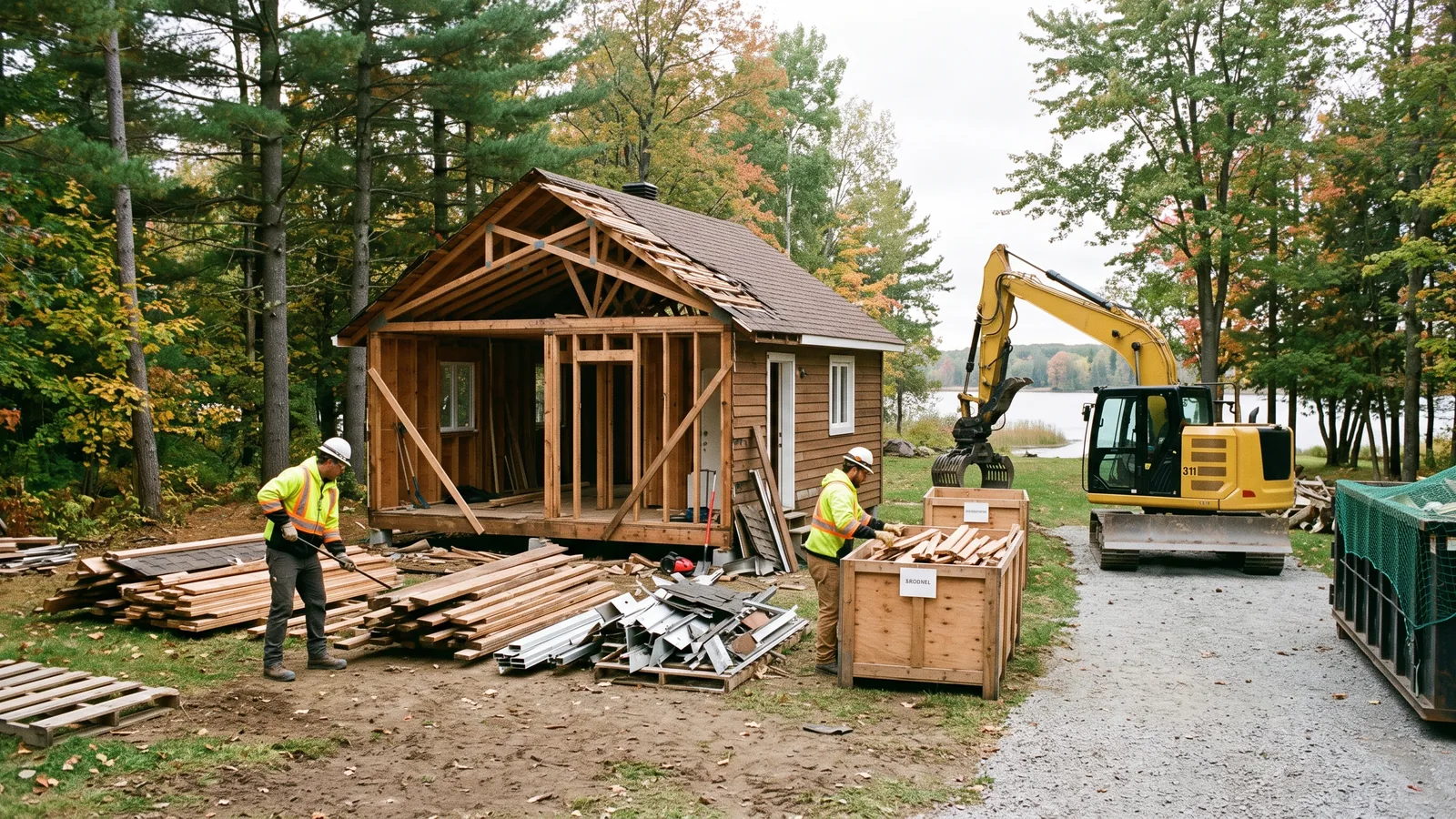 Chantier de démolition résidentielle à Oka