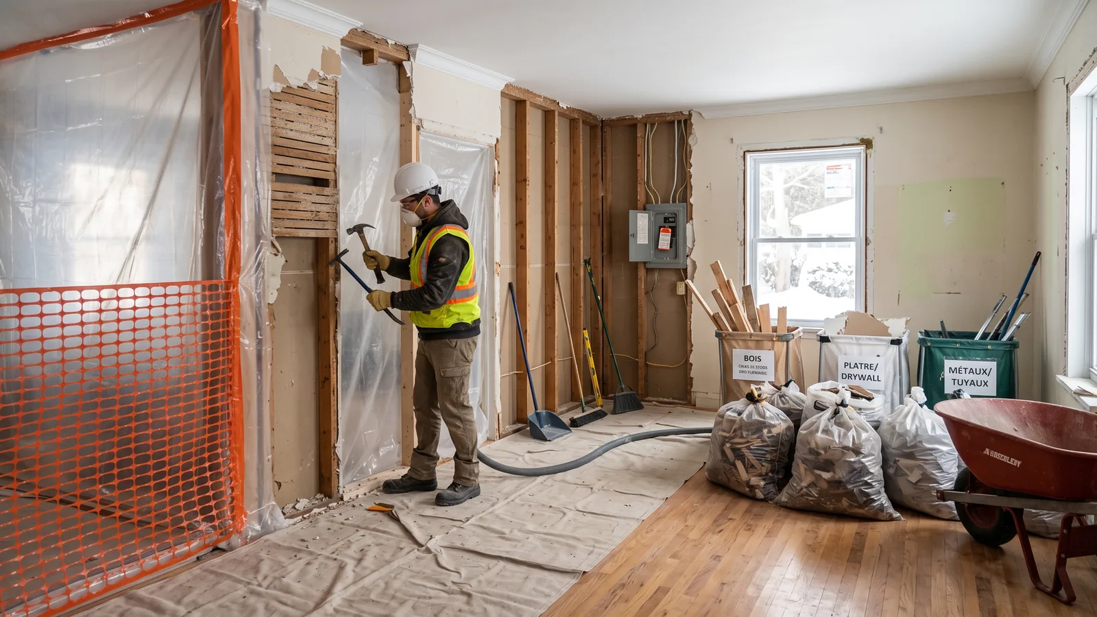 Chantier de démolition résidentielle à Adstock